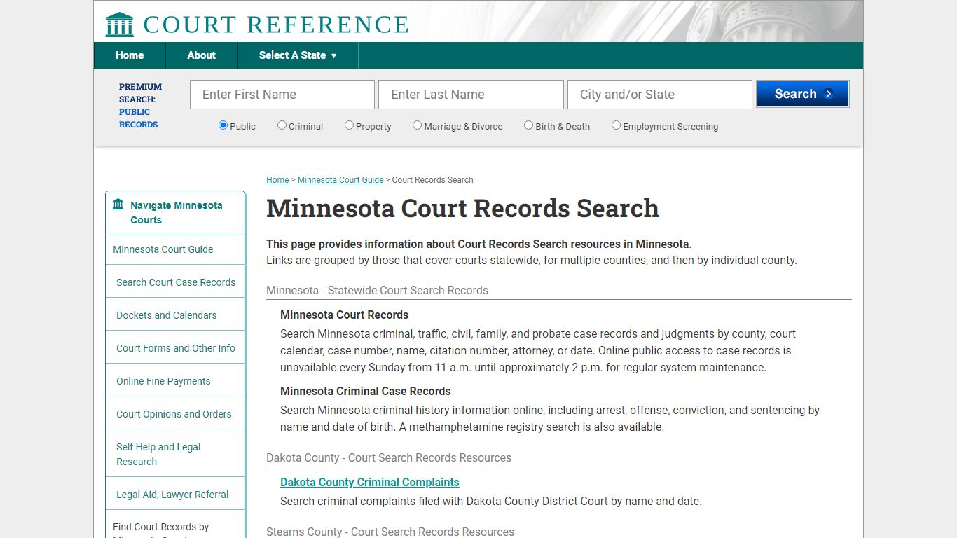 Minnesota Court Records Search | CourtReference.com